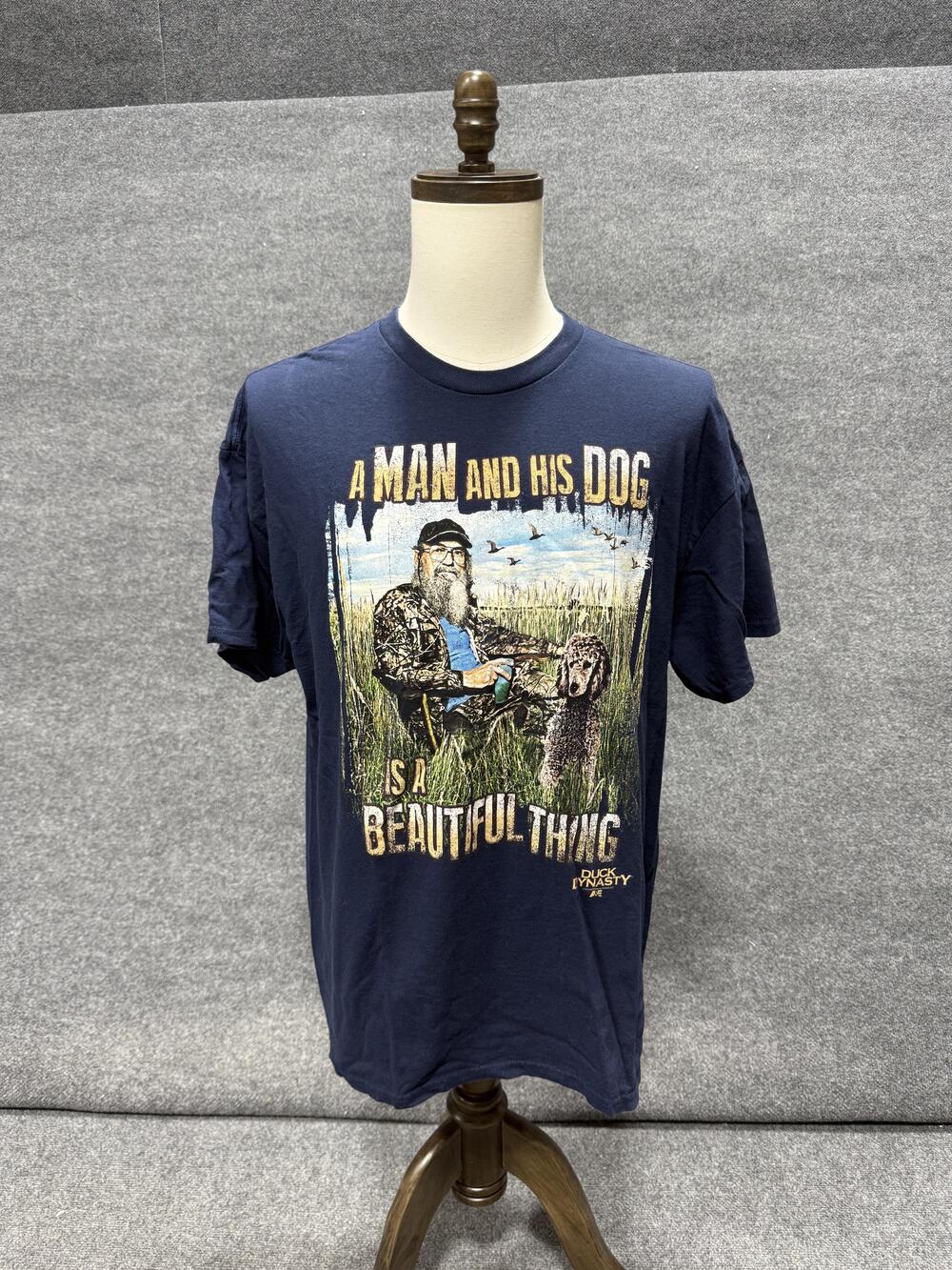 Duck Dynasty A Man And His Dog Shirt Mens XL Blue Hunting Graphic T-Shirt Tee